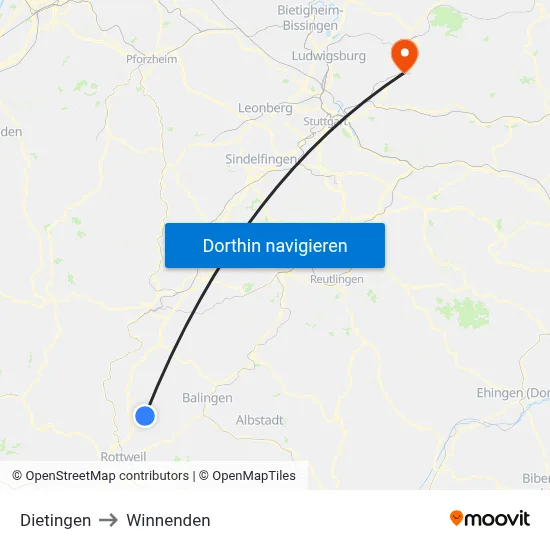 Dietingen to Winnenden map