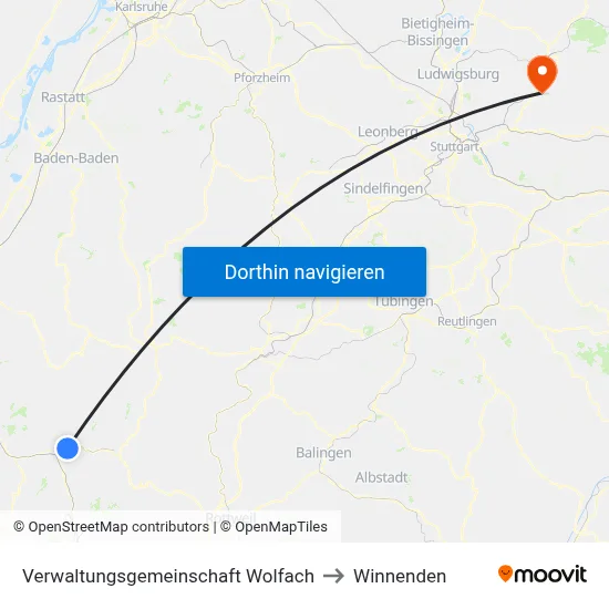 Verwaltungsgemeinschaft Wolfach to Winnenden map