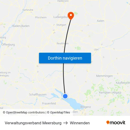 Verwaltungsverband Meersburg to Winnenden map