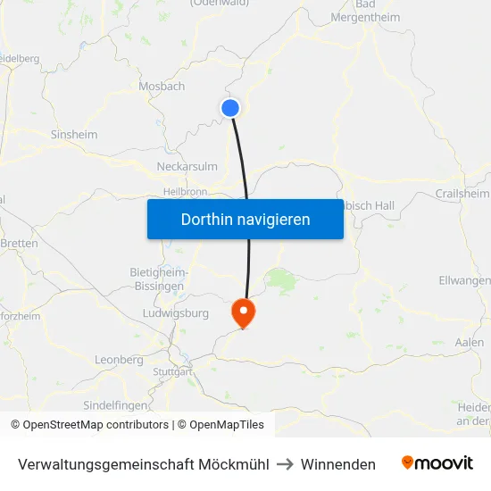 Verwaltungsgemeinschaft Möckmühl to Winnenden map