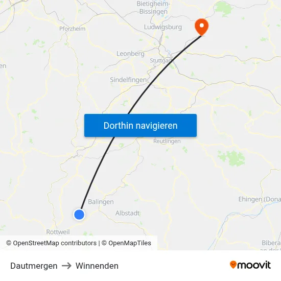 Dautmergen to Winnenden map
