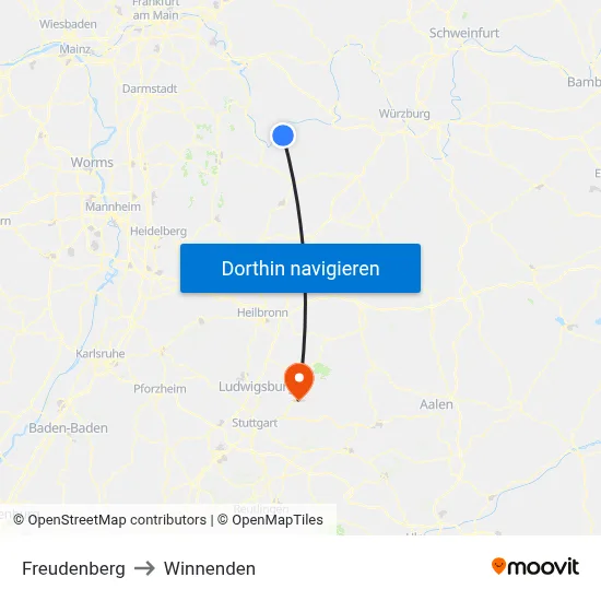 Freudenberg to Winnenden map