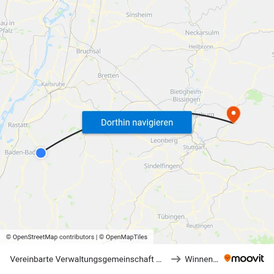 Vereinbarte Verwaltungsgemeinschaft Gernsbach to Winnenden map