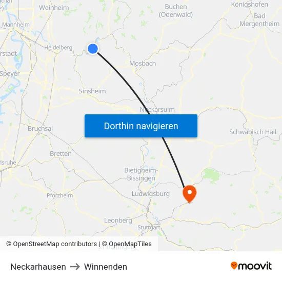 Neckarhausen to Winnenden map