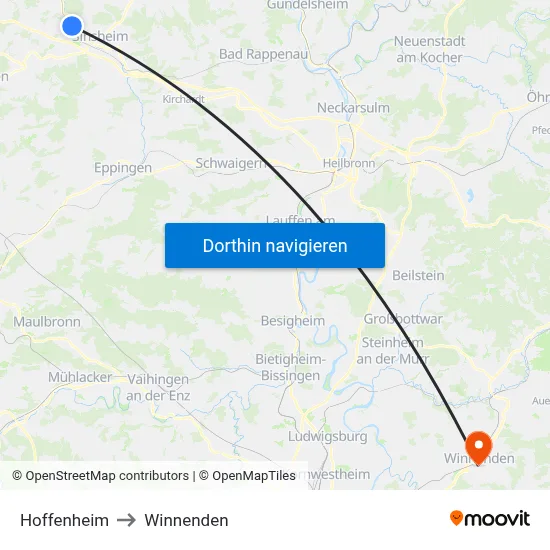 Hoffenheim to Winnenden map
