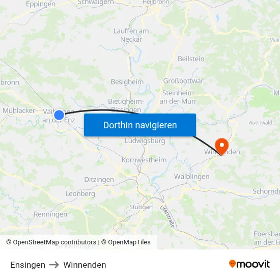 Ensingen to Winnenden map