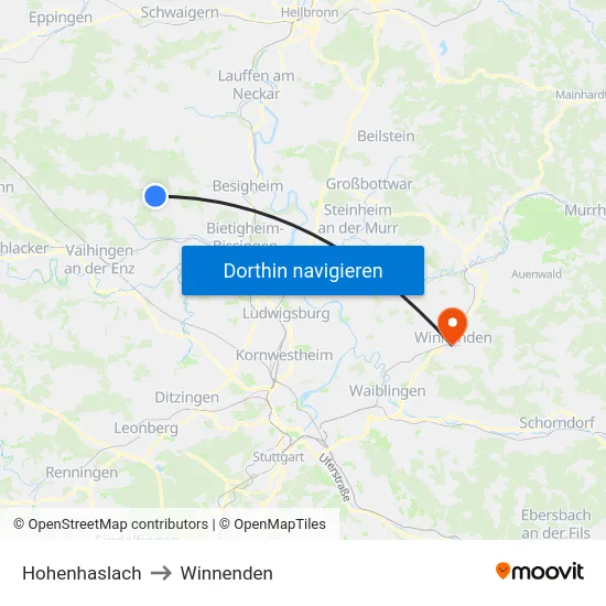 Hohenhaslach to Winnenden map