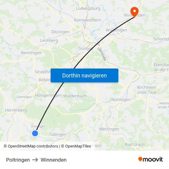 Poltringen to Winnenden map