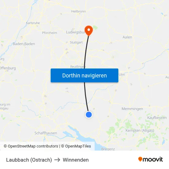 Laubbach (Ostrach) to Winnenden map