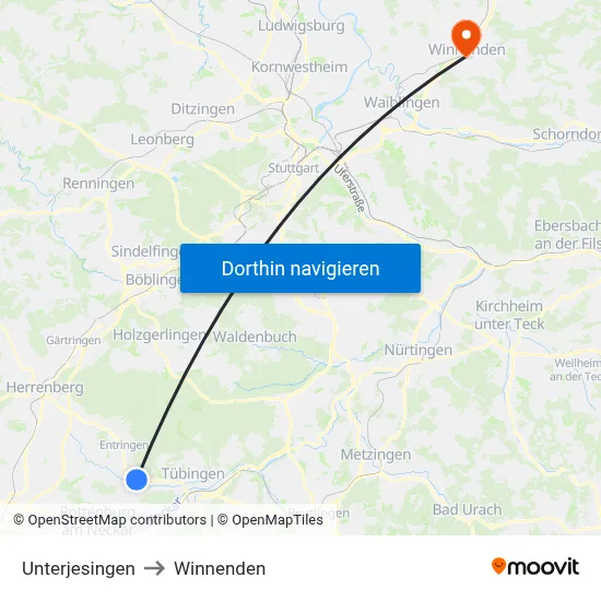 Unterjesingen to Winnenden map