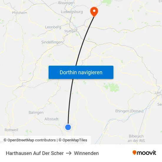 Harthausen Auf Der Scher to Winnenden map