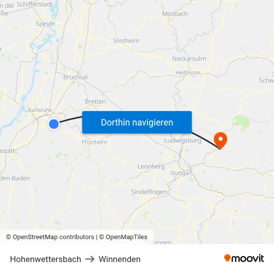 Hohenwettersbach to Winnenden map