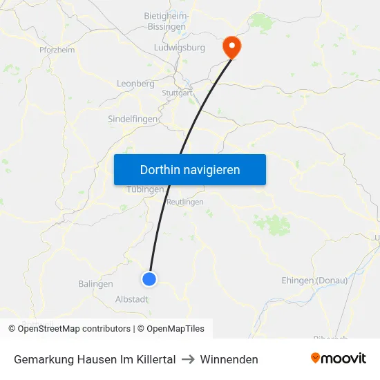 Gemarkung Hausen Im Killertal to Winnenden map