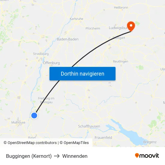 Buggingen (Kernort) to Winnenden map