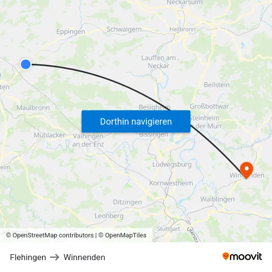 Flehingen to Winnenden map