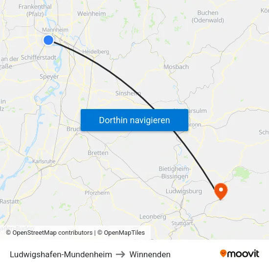 Ludwigshafen-Mundenheim to Winnenden map
