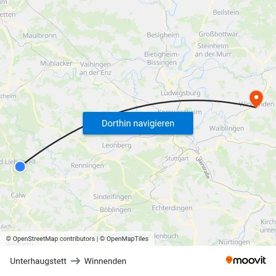 Unterhaugstett to Winnenden map