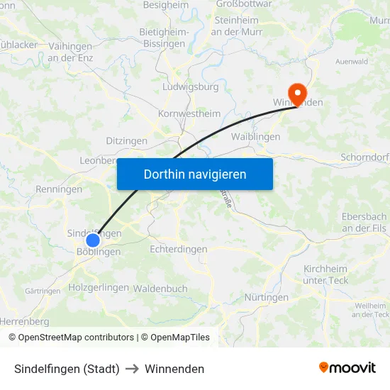 Sindelfingen (Stadt) to Winnenden map