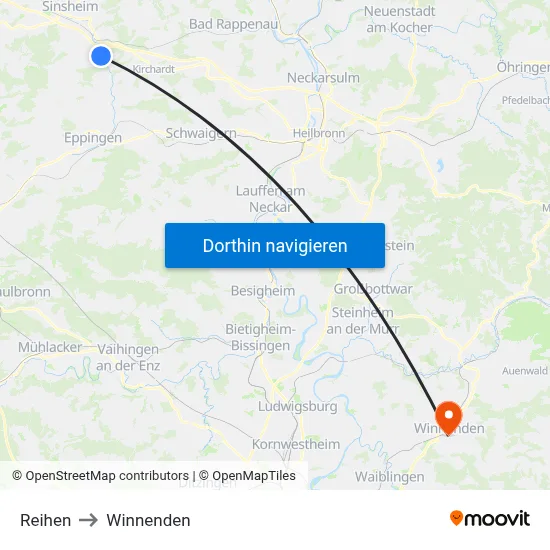 Reihen to Winnenden map