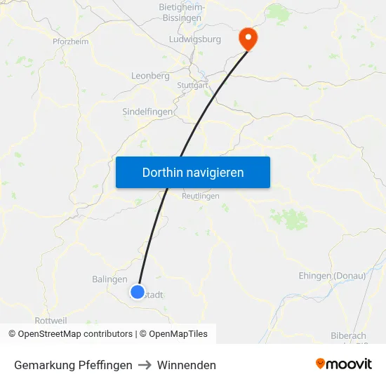 Gemarkung Pfeffingen to Winnenden map