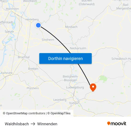 Waldhilsbach to Winnenden map