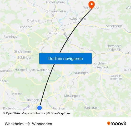 Wankheim to Winnenden map