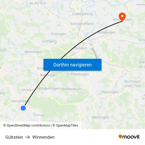 Gültstein to Winnenden map