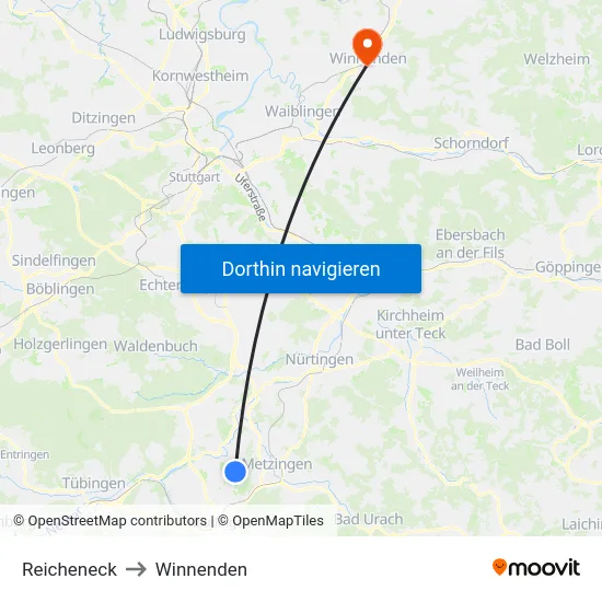 Reicheneck to Winnenden map
