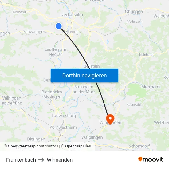 Frankenbach to Winnenden map