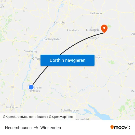 Neuershausen to Winnenden map