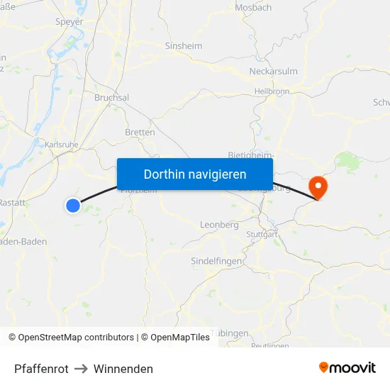 Pfaffenrot to Winnenden map