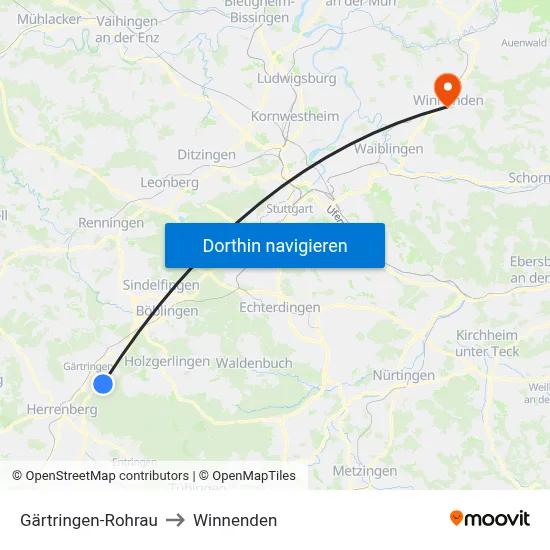 Gärtringen-Rohrau to Winnenden map