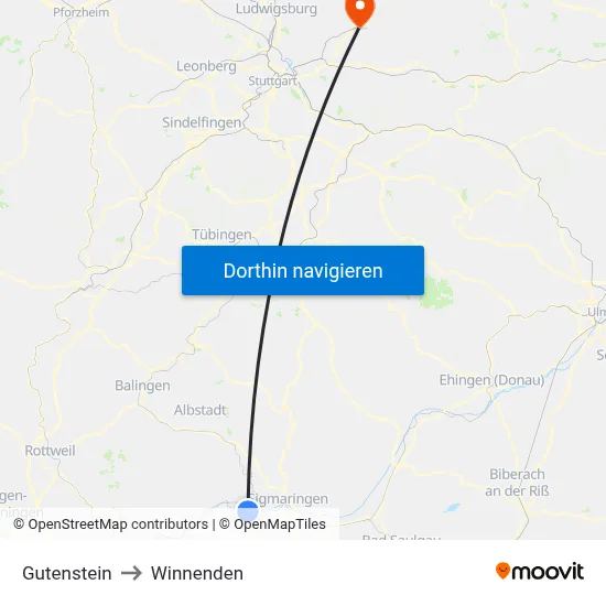 Gutenstein to Winnenden map