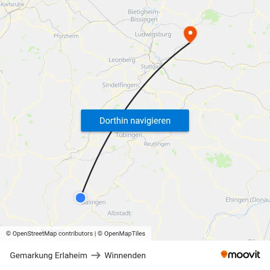 Gemarkung Erlaheim to Winnenden map