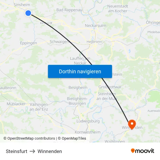 Steinsfurt to Winnenden map