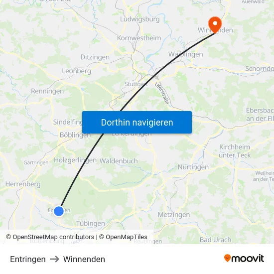 Entringen to Winnenden map
