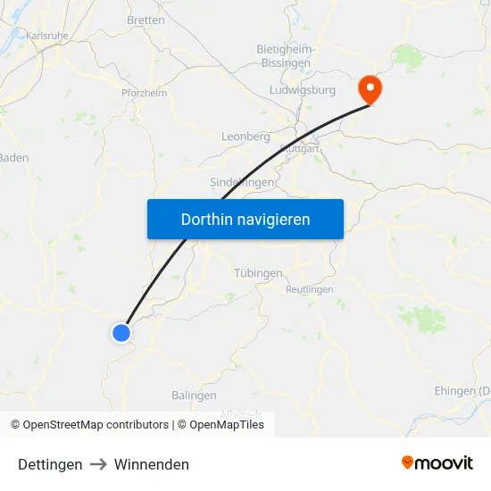 Dettingen to Winnenden map