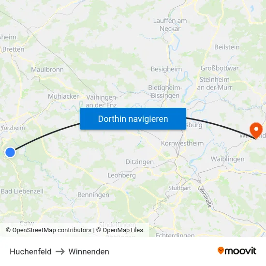 Huchenfeld to Winnenden map