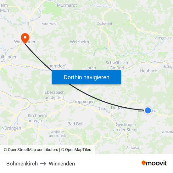 Böhmenkirch to Winnenden map