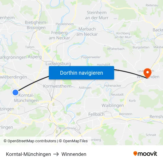 Korntal-Münchingen to Winnenden map