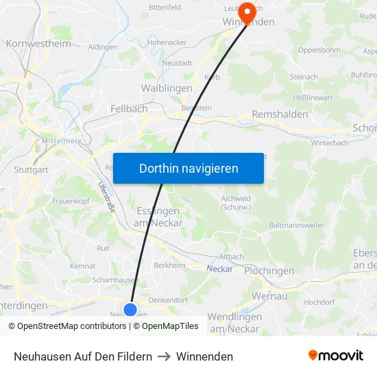 Neuhausen Auf Den Fildern to Winnenden map