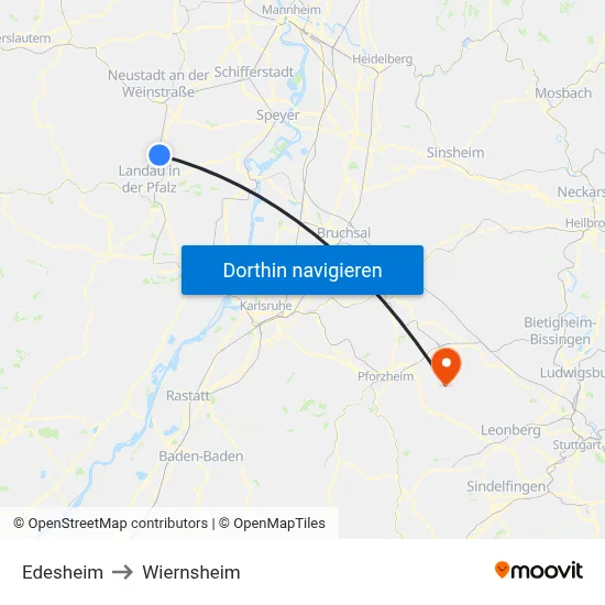 Edesheim to Wiernsheim map