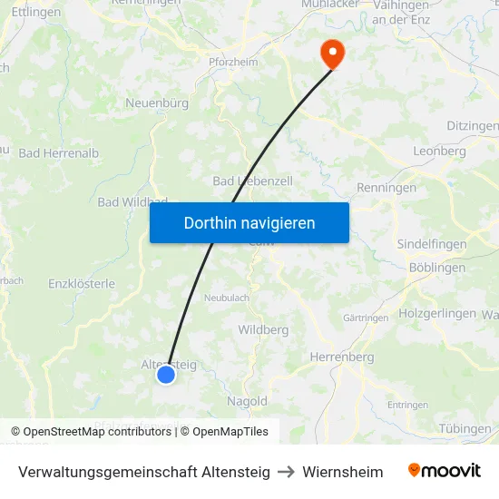 Verwaltungsgemeinschaft Altensteig to Wiernsheim map