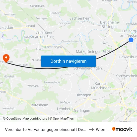 Vereinbarte Verwaltungsgemeinschaft Der Stadt Freiberg am Neckar to Wiernsheim map