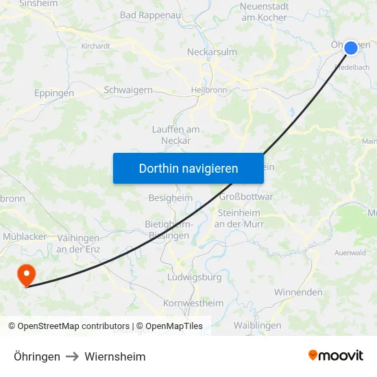 Öhringen to Wiernsheim map