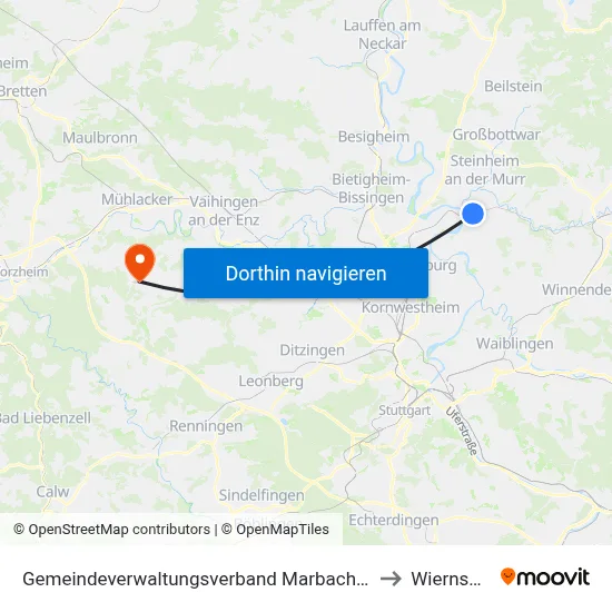 Gemeindeverwaltungsverband Marbach am Neckar to Wiernsheim map