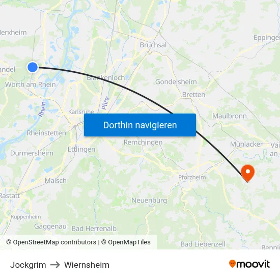 Jockgrim to Wiernsheim map