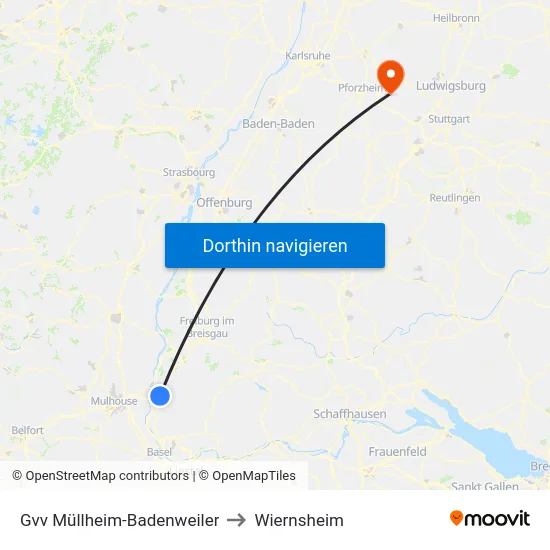 Gvv Müllheim-Badenweiler to Wiernsheim map