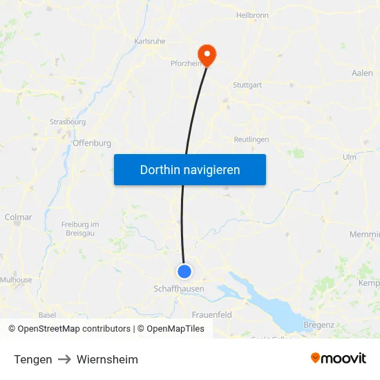Tengen to Wiernsheim map