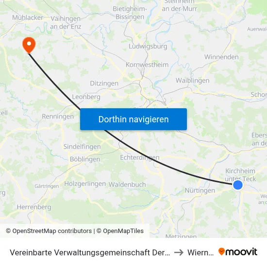 Vereinbarte Verwaltungsgemeinschaft Der Stadt Kirchheim Unter Teck to Wiernsheim map